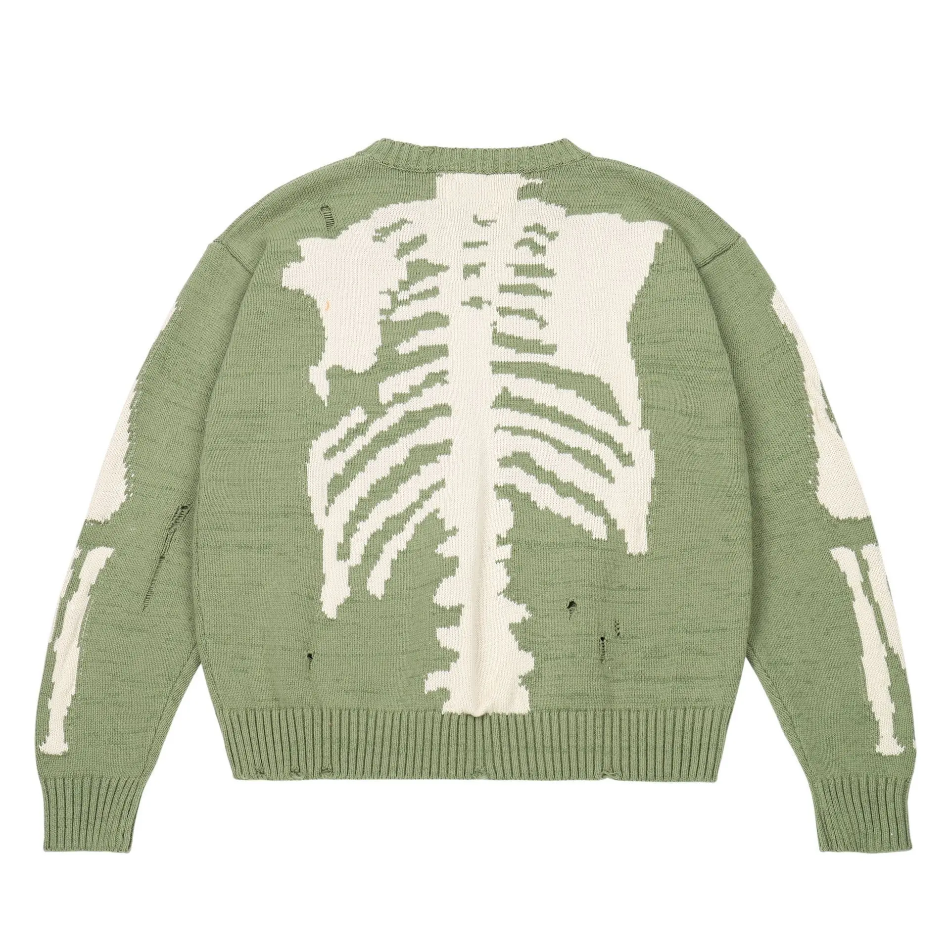 BIGWIG men's oversized sweater, pullover, skull print, high street, ripped, vintage, loose, round neck knitted top, men's autumn and winter new style, street style knitted sweater, skull knitted sweater