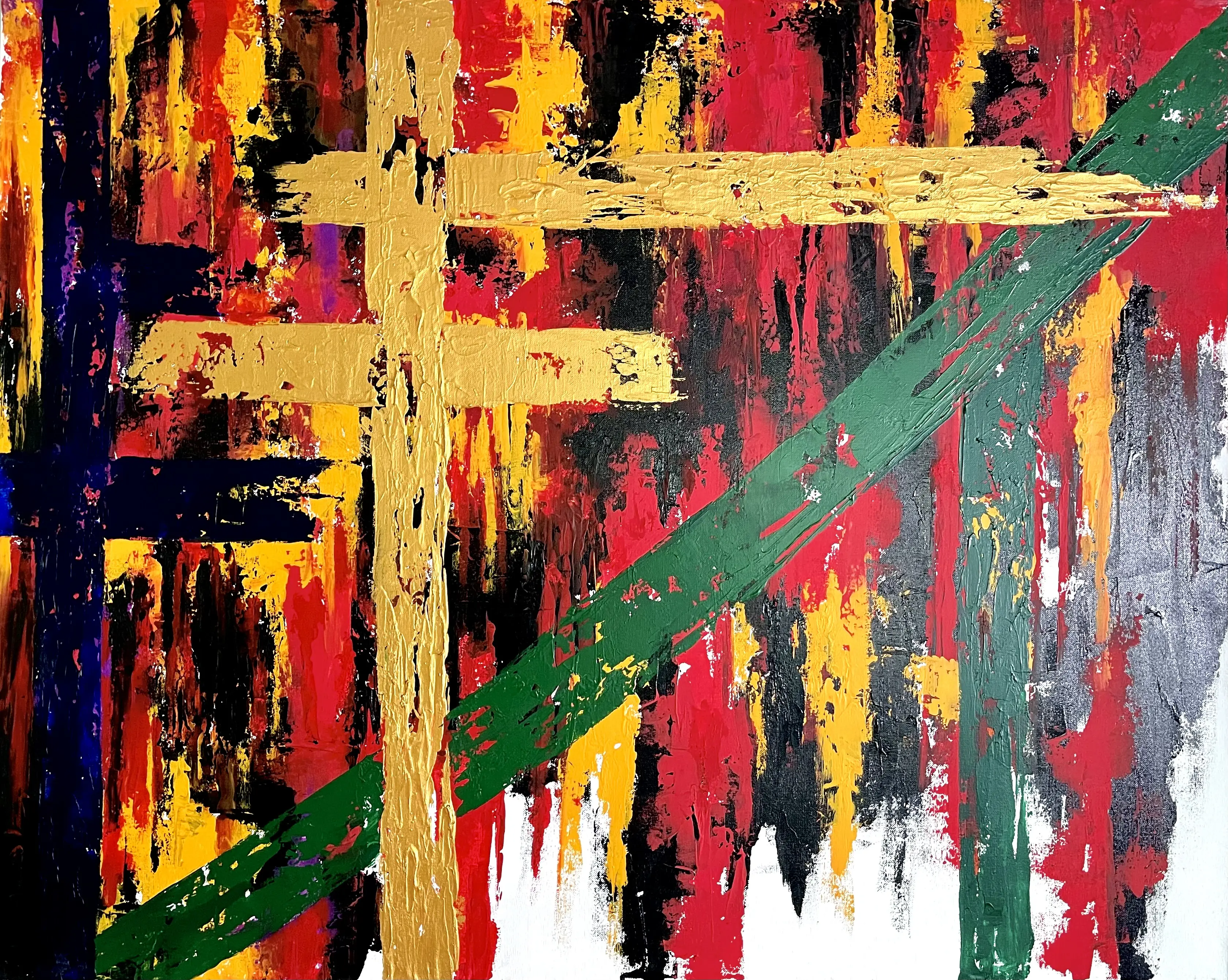 Acrylic Painting on Canvas with Unique Mixing Knife Technique for Home Decor.
