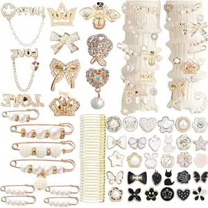 X-BY44 Shoe Charms for Sambas Socks Safety Pin Brooch,72PCS Junk Socks Charms Kit,Safety Pins for Clothes Hats Shoes Scarf Shawl Bag Decoration Gold Pins,Shoes Lace Charm Brooch Pins Buttons