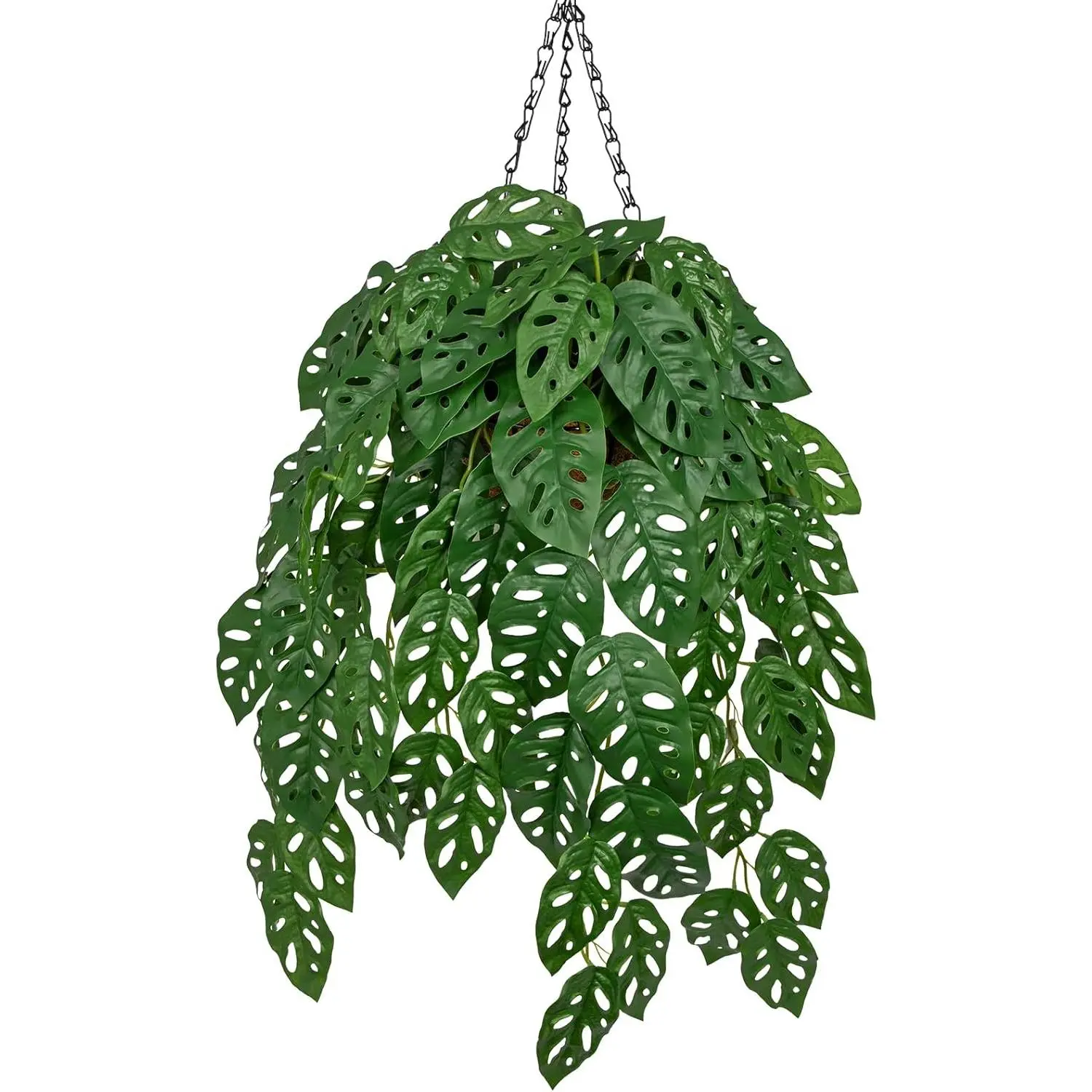 Fake Hanging Plant Monstera Leaves with Basket - 23.6" Artificial Hanging Plants Long Faux Monstera Albo Vines Plants Fake Plant Vines Ivy Greenery Plant for Outdoor Garden Yard Indoor Home Decor