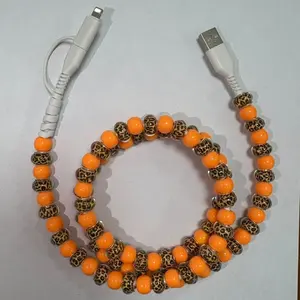 2 in 1 Acrylic Beaded Charging Cable Creative Design，Compatible with all devices USB-C and Lightning interfaces, 3.3 feet in length, ideal for women for fast charging,Holiday gifts, New Year gifts