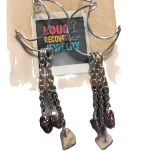 Crescent Moon Dangle Earrings by Loud Recovery Jewelry - Unique Design with Chains and Beads