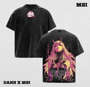 Zero Two | Darling in the Franxx Washed Tee Hoodie Sweater Double Printed “Code 002 Horned Darling” — For Romance Fans, For Gift Drops That Bleed With Bond