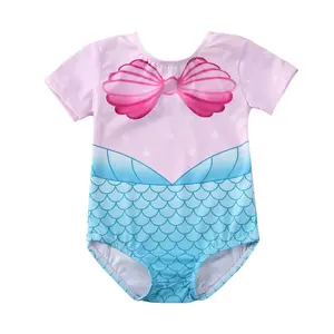 Kids Toddler Baby Girls Cute Swimsuit Casual Short Sleeve Shell Mermaid Print Princess Swimwear Summer Beach Bthing Suit
