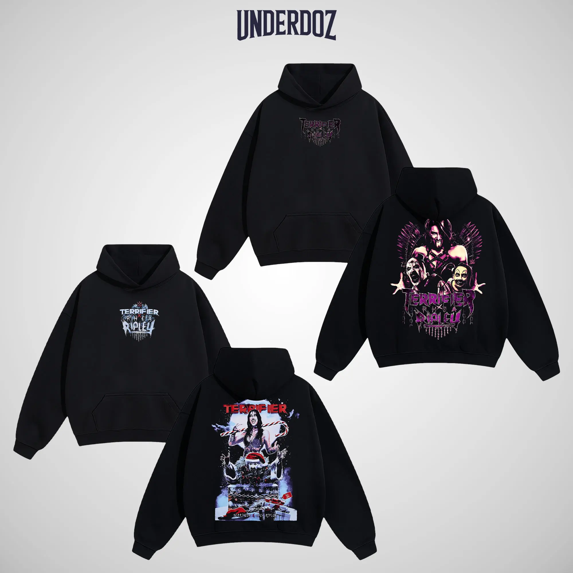 WWE Crewneck Sweatshirt, Rhea Ripley x TERRIFIER Collection Unisex Apparel - Relaxed-Fit Cotton-Blend with a Bold Graphic for Fans, M, 100% Cotton, Fitted, Crew Neck, Tops, Fabric, Menswear, Soft, Streetwear, Pullover, Vintage