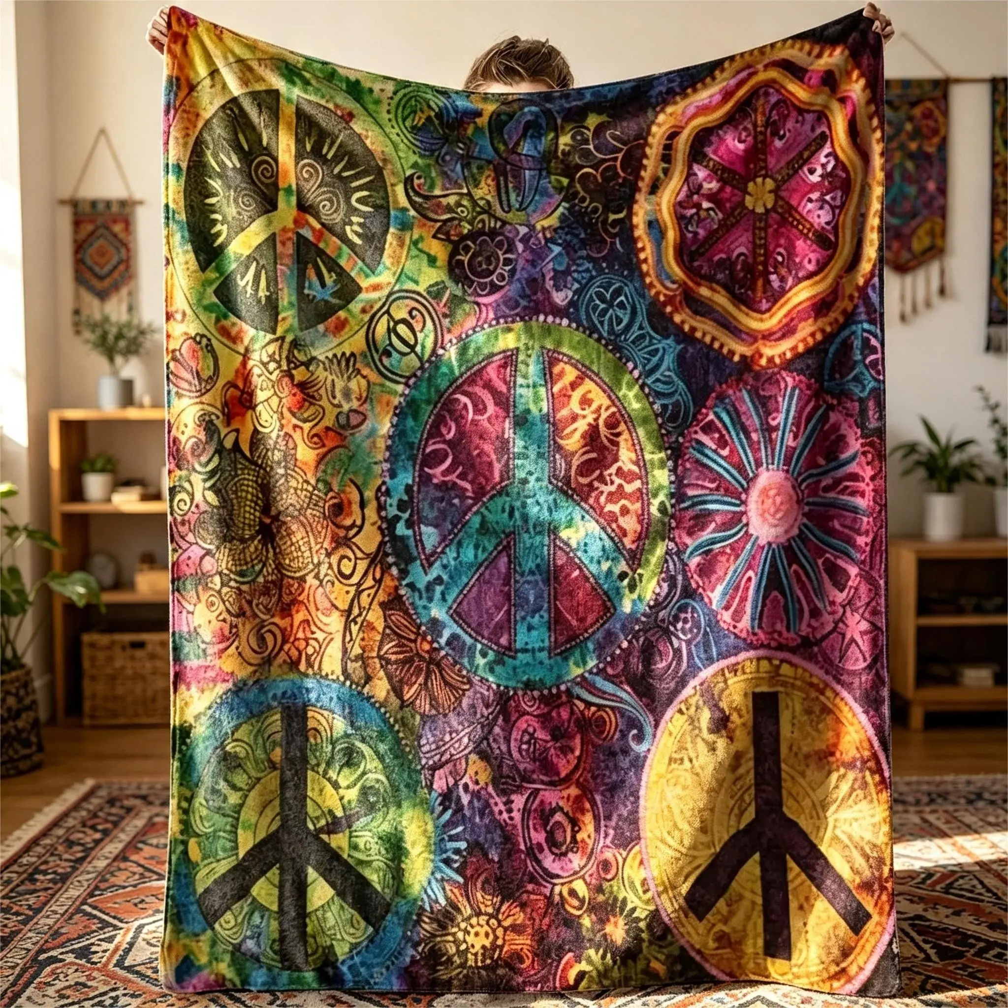 1pc Peace Sign Pattern Soft Throw Blanket (280gsm) - Cozy, Ideal for Peace Advocates, Symbolic Gift, Suitable for Couches, Travel, Offices