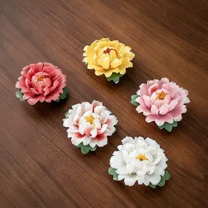 Exquisite Handcrafted Peony Ceramic Flower Decor, 3D Sculpted Porcelain Peony Ornaments, Traditional Chinese Art Figurine for Home, Tea Room, Altar & Desktop Decor, Unique Housewarming Gift