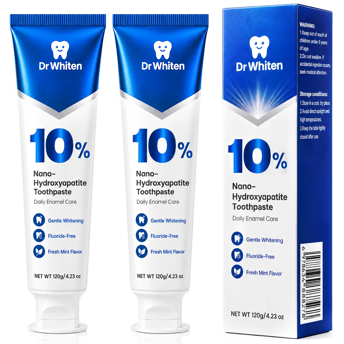 DrWhiten 10nHAP Nano Hydroxyapatite Toothpaste | Fluoride Free Toothpaste | Enamel Support & Gentle Whitening | For Sensitive Teeth | Fresh Breath 4.23 oz