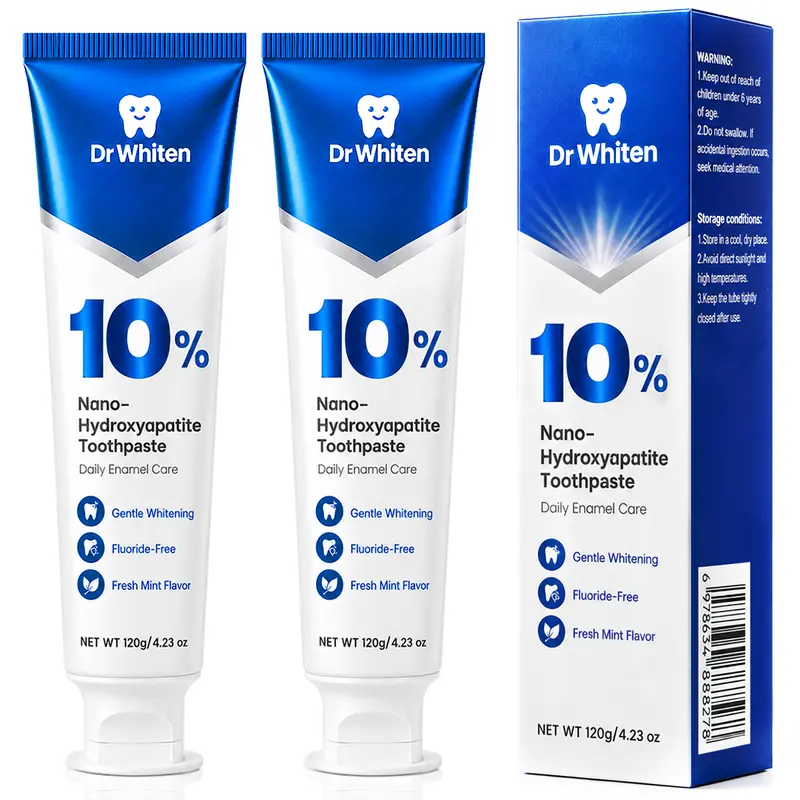 DrWhiten 10nHAP Nano Hydroxyapatite Toothpaste | Fluoride Free Toothpaste | Enamel Support & Gentle Whitening | For Sensitive Teeth | Fresh Breath 4.23 oz