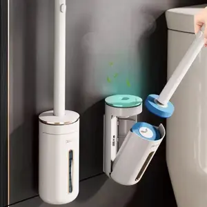 Disposable Toilet Brush Starter Kit, Toilet Brush with Holder, 8 Refills, Magic Wand, Golf Ball, Scented Pad, 360 Efficient Cleaning System, Storage Box