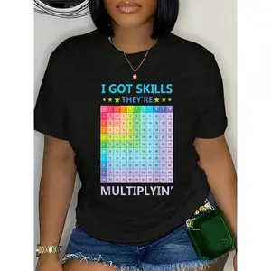 100% Cotton I Got Skills They're Multiplying Funny Math Teacher Students T-Shirt Men's Women's Soft Breathable Tee Classic Fashion Summer Tops Printing Short Sleeve T-Shirt Summer, Cotton, Casual, Short Sleeve, Graphic Tee, Soft, Breathable, Loose Fit, St