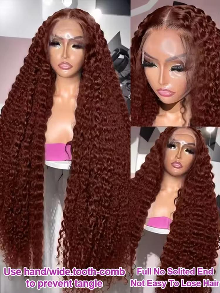 Deep Wave Lace Frontal Wig 30Inch Brazilian Chocolate Brown Curly Human Hair Wig 13x4 13x6 Hd Transparent Lace Frontal Deep Wave Wig  Colored Water Wave Brazilian Wigs For Women Pre Plucked 180% Density