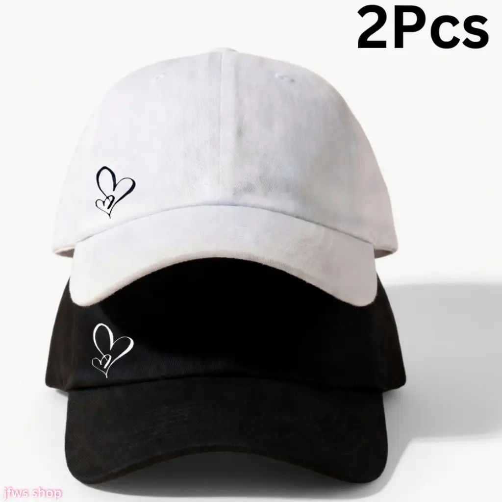 2-Pack 2026 New Spring Summer Heart Motif Baseball Hats, US Inspired Light Luxury Cute Adjustable Sun Protection Hats, Breathable Cloth Daily Casual Lightweight Outdoor Accessories for Women