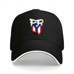 S&T Puerto Rico Flag-Inspired Baseball Cap - Adjustable Lightweight Polyester Trucker Hat With Vintage "PR" Embroidery, Black With White Stripe & Star Design, Perfect For Men & Women, Ideal For Valentine's,  Father's Day Gifts, Sun Protection Cap