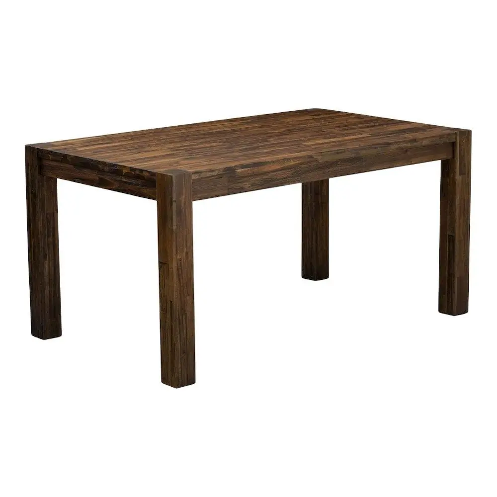 60-Inch Solid Rubberwood Rectangular Dining Table - Distressed Jacobean Style with Open Shelf, Mid-Century Indoor Furniture
