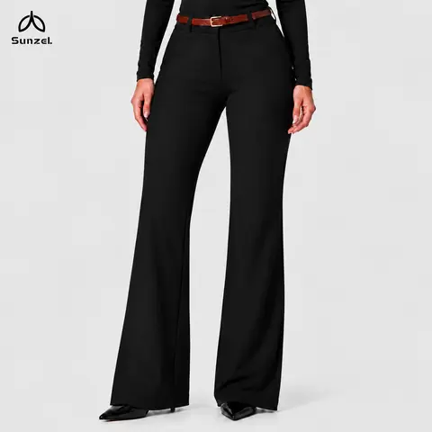 Sunzel Women's Soft Stretchy High-Waisted Bootcut Work Pants - Tummy-Smoothing, Hip-Shaping, Belt-Loop Pull-On Trousers for Business Casual Office Wear, All-Day Comfort, Mid-High Waist Fit