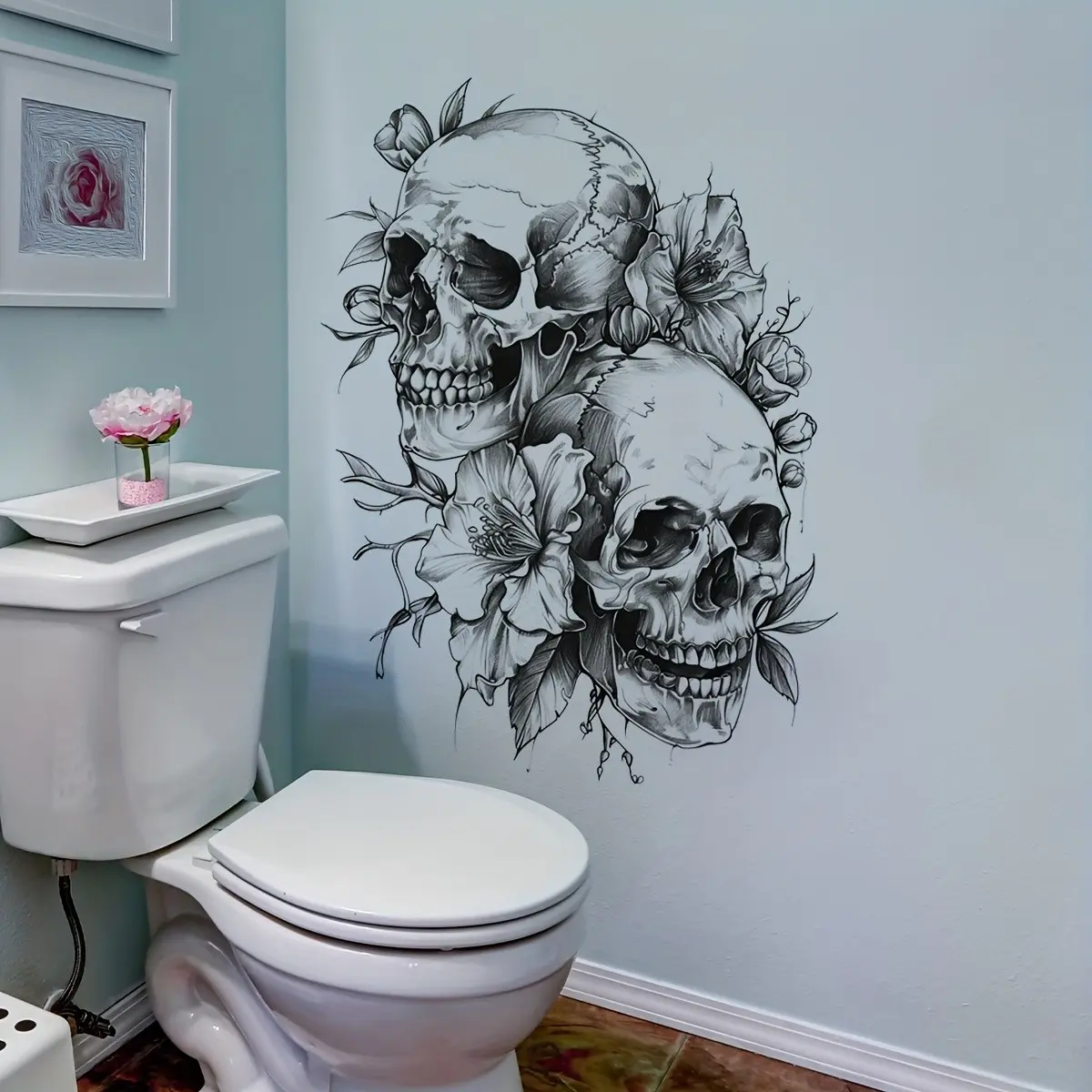 Halloween Horror Skull Floral Wall Sticker, Home Decoration Wallpaper, Bedroom Living Room Sofa Entryway Background Decor