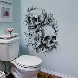 Halloween Horror Skull Floral Wall Sticker, Home Decoration Wallpaper, Bedroom Living Room Sofa Entryway Background Decor