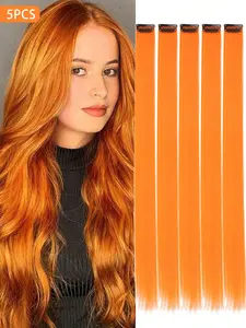 5PCS Long Straight 20 Inch Dirty Orange Clip-In Hair Extensions – Synthetic Hairpieces for Women’s Cosplay, Carnival, Party & Holiday Styles