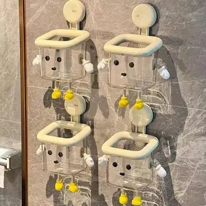 Cute wall mounted toothbrush holder, no need for drilling suction cup design, high-end multifunctional transparent container, Bathroom Accessory, Toothbrush Storage