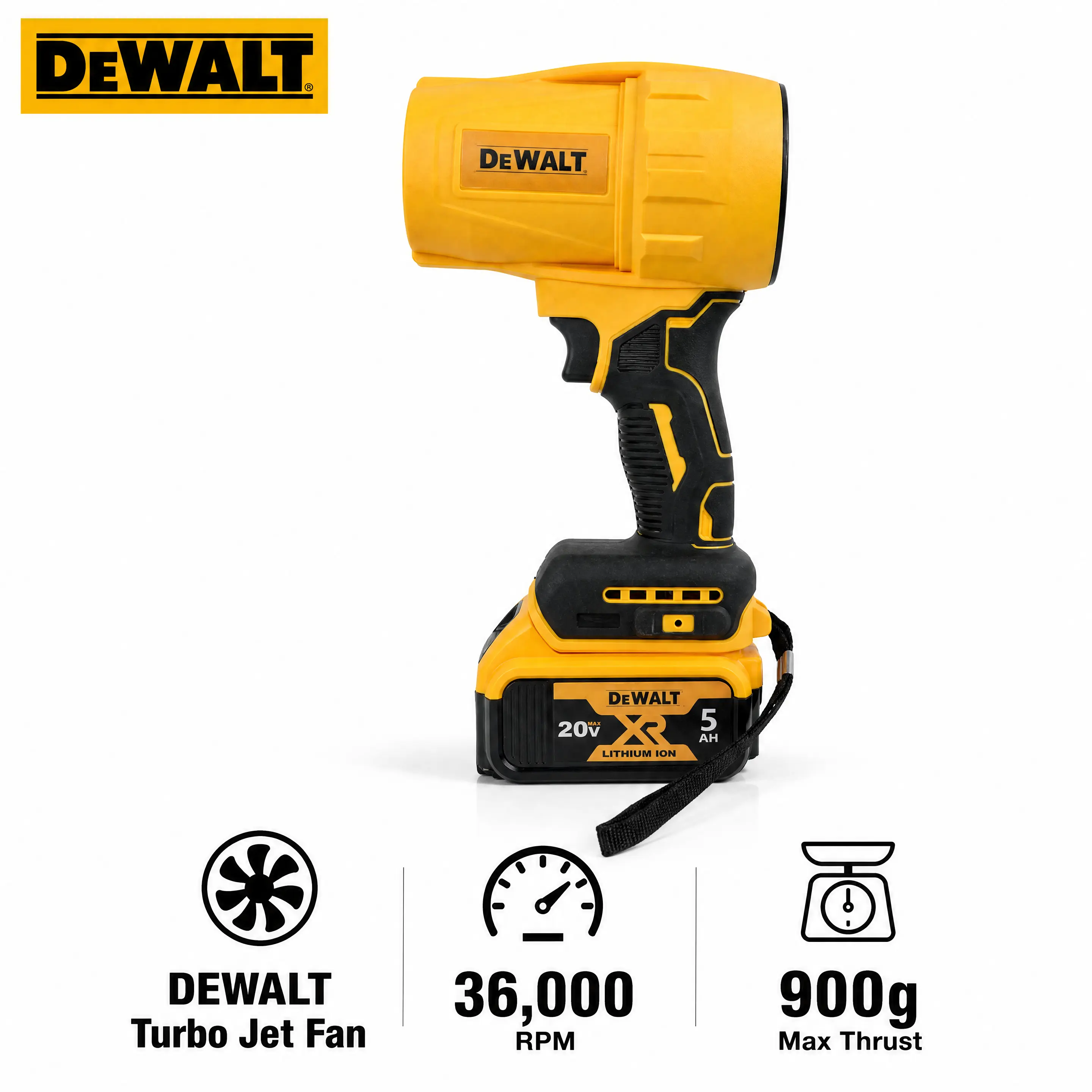 DEWALT 20V Cordless Turbo Air Blower, 36000RPM High Power Variable Speed Handheld Dust Blower, Vehicle Drying Leaf Snow Clearing Tool, For Garage Mechanics, Outdoor Garden & Equipment Cleaning Work