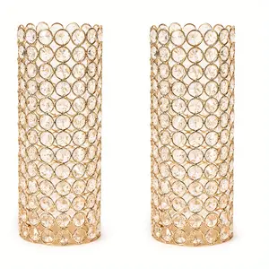 2 Piece Round Vase - Crystal Hollow Out Decorative Oval Vase, 10.4 Inch Centerpiece Vase for Home Decoration, Decorative Column Candleholder for Halloween Christmas Wedding