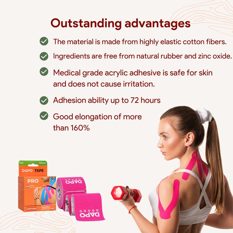 Dapo Kinesiology Tape, muscle support tape, sports tape, flexible sports tape, for wrapping knees and ankles, 20 pre-cut pieces, 5cm x 25cm.