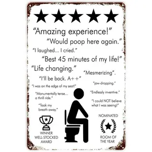 Amazing Toilet Vintage Metal Signs Funny Bathroom Decor For Bar Cafe Pub Home - Would Poop Here Again - Toilet Contest Wall Decoration 12 x 8 inches