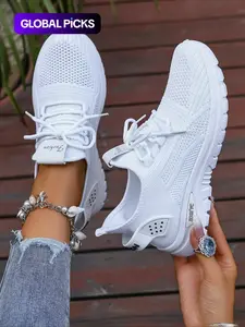 Women's Fashionable Mesh Breathable Sneakers, Casual Comfortable Non-slip Lace-Up Low-Top Sports Running Shoes, All-Match Basic Shoes for Daily Wear, Knitted Running Shoes