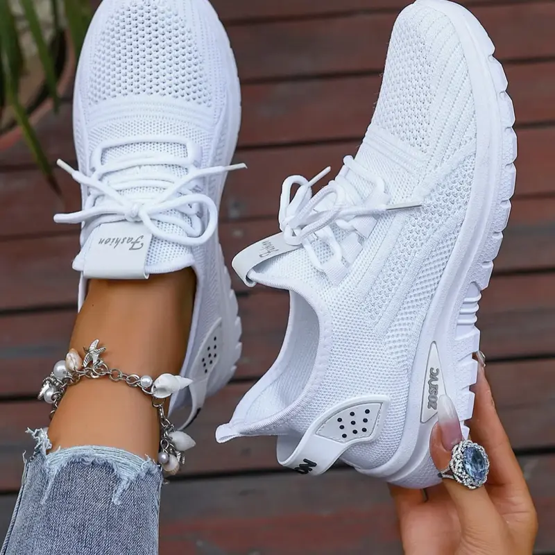 Women's Fashionable Mesh Breathable Sneakers, Casual Comfortable Non-slip Lace-Up Low-Top Sports Running Shoes, All-Match Basic Shoes for Daily Wear, Knitted Running Shoes, Sporty Running Footwear