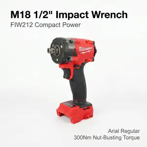 300Nm Milwaukee M18 FIW212 Brushless 18V Cordless Wrench,4-Mode Control + LED Work Light,Compact 127mm & Lightweight 1.8kg, Multi-Purpose Ratchet wrench Set