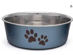 Stainless Steel Dog & Cat Bowls - Spill Proof Dog Food Bowl, Cat Bowl, Puppy Essentials & Pet Supplies Great for Home & Travel (Medium 20-35 lbs, Blueberry)