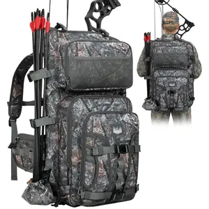 Bow Hunting Backpack for Men, 900D Waterproof Polyester Archery Backpack with Detachable Arrow Tube, Full-Padded Compound Bow Case, Multi-Pocket Saddle Bag with Game Hauling Straps
