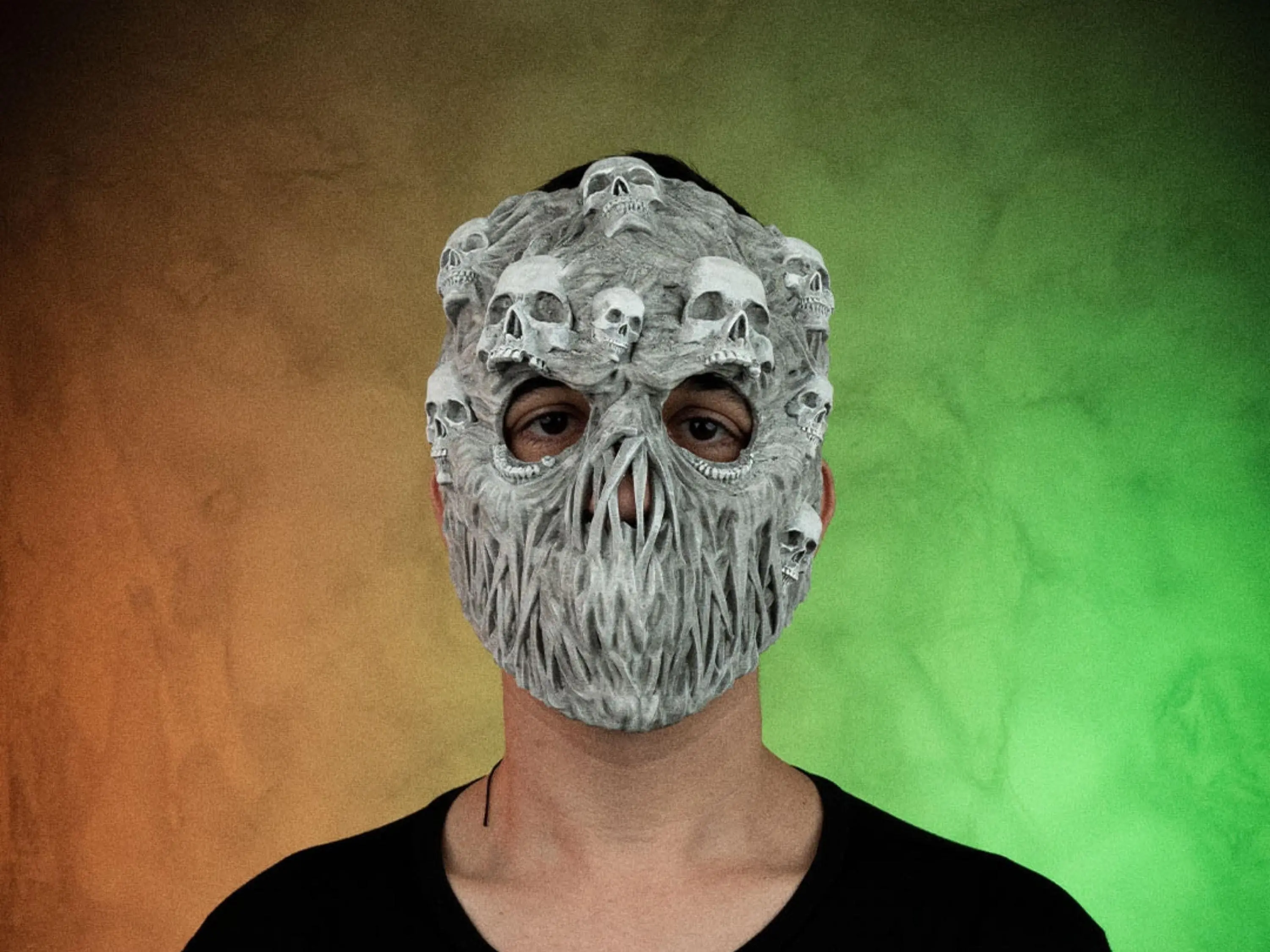 Ghoul Face Mask - 3D Printed PETG Halloween Accessory - Handmade Gray Horror Costume Prop
