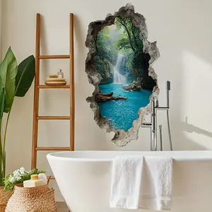 Creative Decorative Hole Valley Waterfall Wall Sticker, Removable Plastic Glossy Artistic Decal, Home, Office & Living Room Decor, Classroom Decoration, Multi-Surface Art
