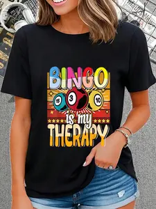 100% Cotton Bingo Is My Therapy - Bingo Player Gambling - Bingo T-Shirt Round Neck Short Sleeve T-Shirt Women's Men Graphic Tee