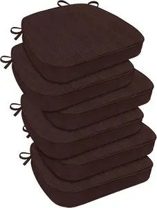 Indoor Chair Cushions for Dining Chairs, D-Shaped Chair Pads with Ties, Non Slip Dining Chair Cushions, 17" x 16" x 2.5", Brown, 6 Pack