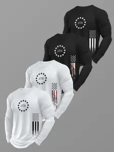 Men's 1776 Patriotic Long Sleeve Graphic Tees - Circular Star & Distressed American Flag Apparel, Slim Fit Breathable Fabric, Ideal for Fourth of July, Veteran Events & Daily Wear, Stylish Shirts for Patriotic Enthusiasts, History Buffs & Outdoor Lovers