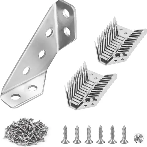 Stainless Steel 20 Corner Codes +120 Screws Multifunctional Angle Bracket Connector for L-Shaped Furniture Supports & Wood Projects