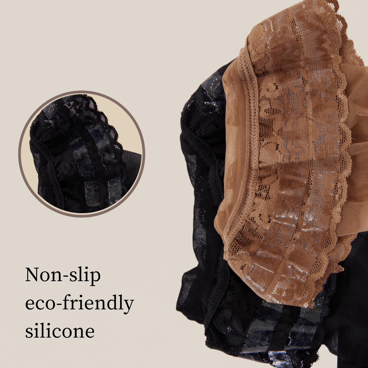 20D Silicone Lace Thigh High Stockings, Natural Skin Tone, One Size, 3 Pairs Pack Womenswear