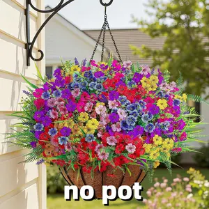 24 Bundles Artificial Flowers for Outdoors, Spring Decoration, UV Resistant Eucalyptus Violet and Lavender, Silk Fake Plants for Outdoor & Indoor Decor