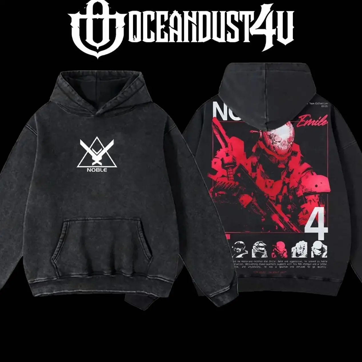 OceanDust4U Halo Reach Noble Team Collection "Emile 4" A239 Seamless Unisex Oversized Men's Hoodie, Classic Cotton Fabric Apparel RAL