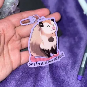 Feral Chonky Possum Acrylic Keychain (3in) |Cute Screaming Possum Charm, Anxiety Opossum Acrylic Charm, Kawaii Purple Trash Cat Charms obsession