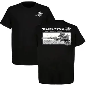 Winchester Repeating Arms T-Shirt, Skeleton Cowboy Graphic Tee, Vintage Western Hunting Shirt, Gift for Cowboy Fans, Unisex Cotton Fabric Tee for Men & Women, Womenswear Menswear Top