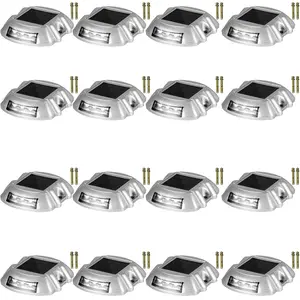 【Summerfinds】VEVOR Driveway Lights 16-Pack Solar Driveway Lights Bright White with Screw Solar Deck Lights Outdoor Waterproof Wireless Dock Lights 6 LEDs for Path Warning Garden Walkway Sidewalk Steps