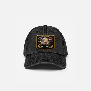 USA 250th Anniversary Veteran Hat – Washed Denim Military Cap with Eagle Patch Embroidery, Adjustable Vintage Dad Hat for Men Women, Patriotic USA Flag Tribute Cap, Memorial Day Gift