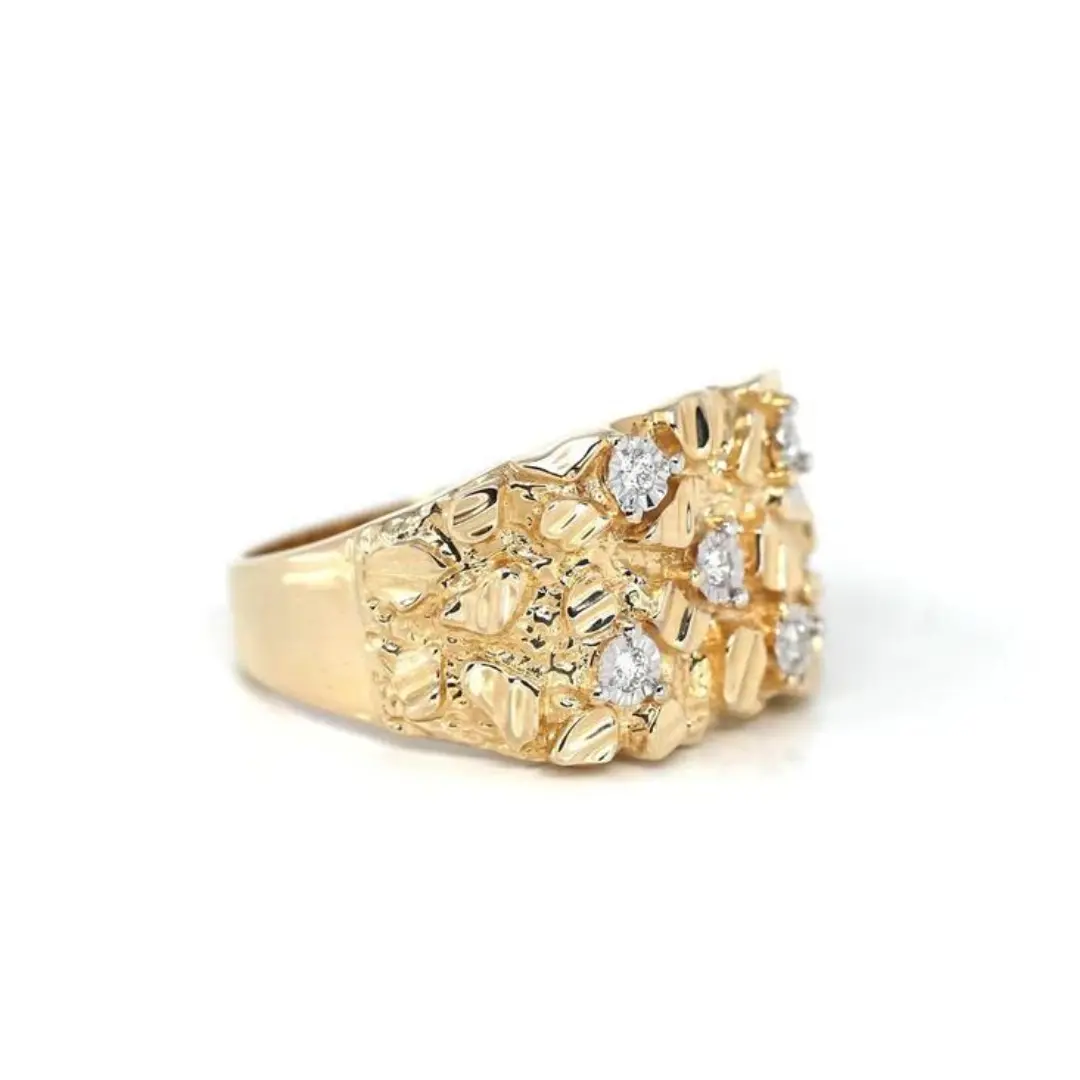 14K Gold Plated CZ Nugget Ring for Men Women | Diamond Cut Gold Statement Ring Hip Hop Fashion Jewelry