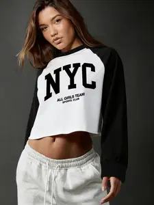 Vintage Baseball Zipper Short Top, Patchwork Sweatshirt, Casual Home Wear, Fall Winter Series, Campus Style, Youth Fashion