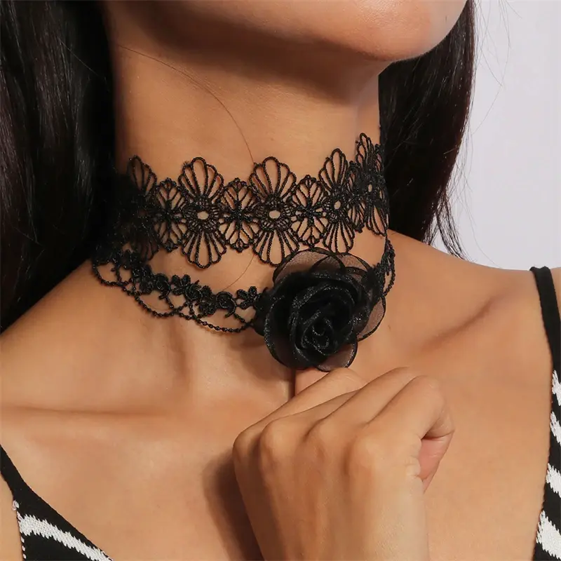 Korean Style Black Lace Flower Choker Necklace for Women Girls Party Festival Jewelry Gifts