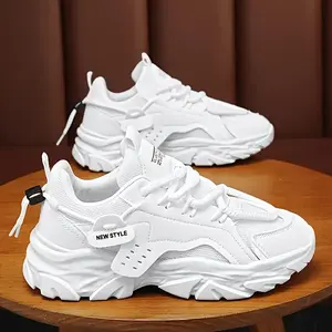 2025 Stylish Men's Stylish White Chunky Sneakers - Anti-Slip, Durable & Comfortable Casual Shoes with Breathable Mesh Upper for All-Day Wear, Perfect for Spring, Summer & Fall